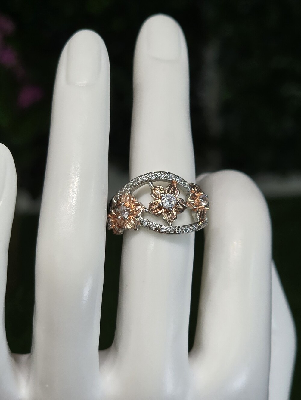 Two-Tone Floral Halo Ring in Rose Gold and Silver